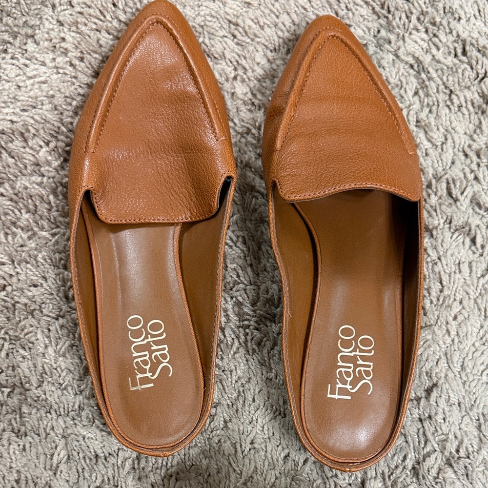Franco Sarto Cognac Leather Pointed Slip-On Mules